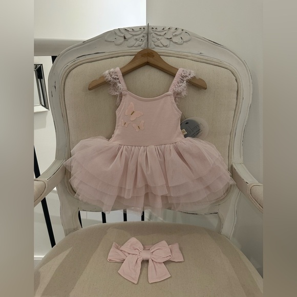 🩰 0~3 Mth Ballet Pink Multi Tiered Tulle Tutu Fancy Baby Dress with Bow NWT - Picture 2 of 12